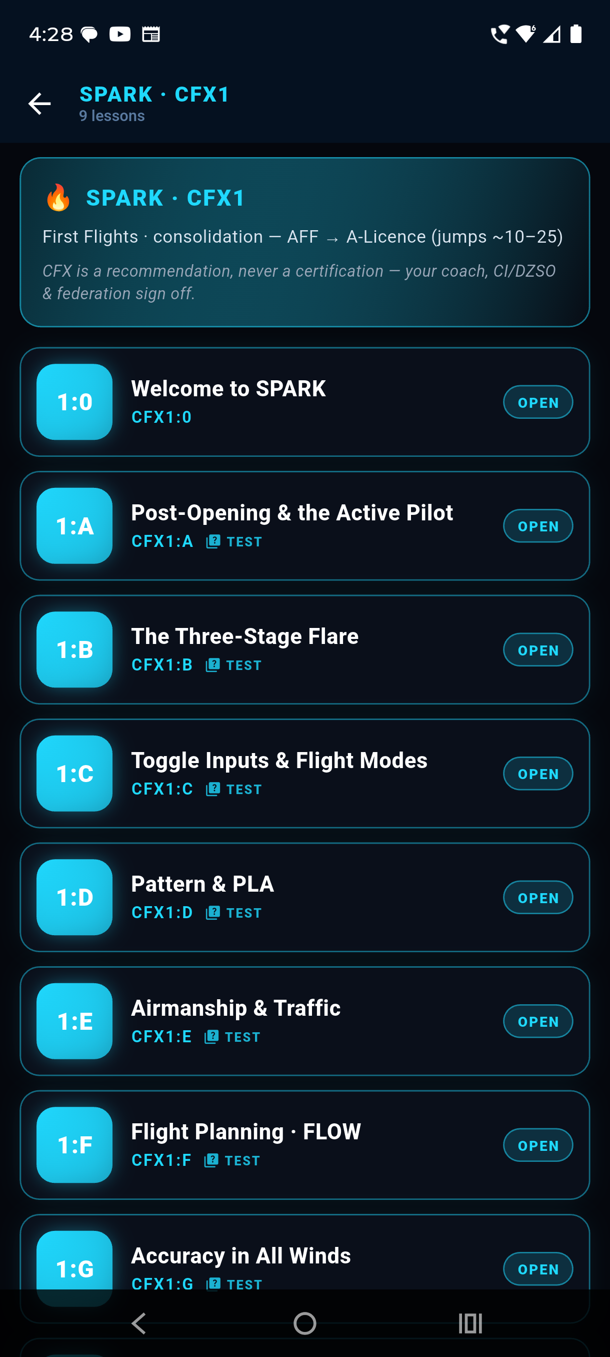 FlightX Canopy School SPARK course modules