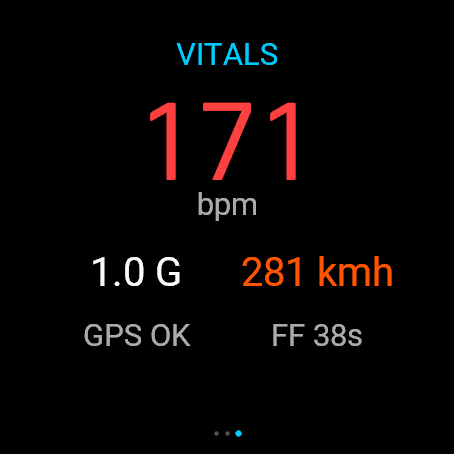 FlightX Jump vitals — heart rate, G-force, peak fall speed